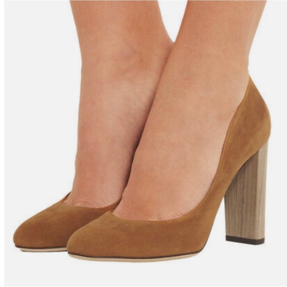 Jimmy Choo Brown Laria Suede Almond Toe Wood Heel Pump - Picture 9 of 9